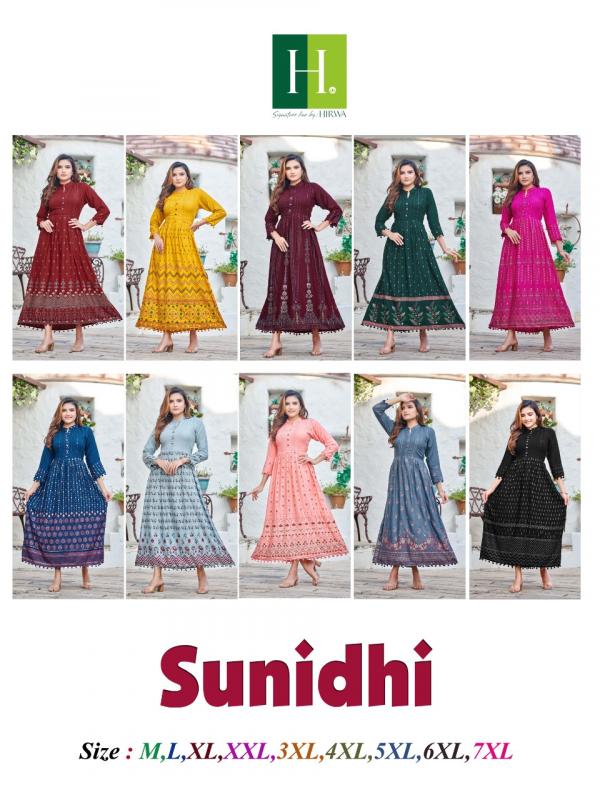 Hirwa Sunidhi Heavy Rayon Long Designer Print Anarakli Kurti Collection